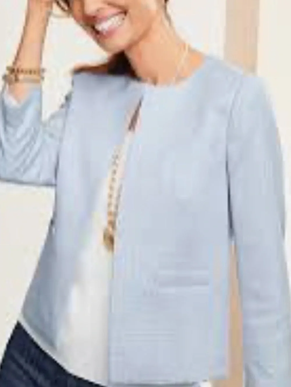 Talbots Pale Blue Collarless lightweight Tweed Blazer and Slim Ankle Pants (14)